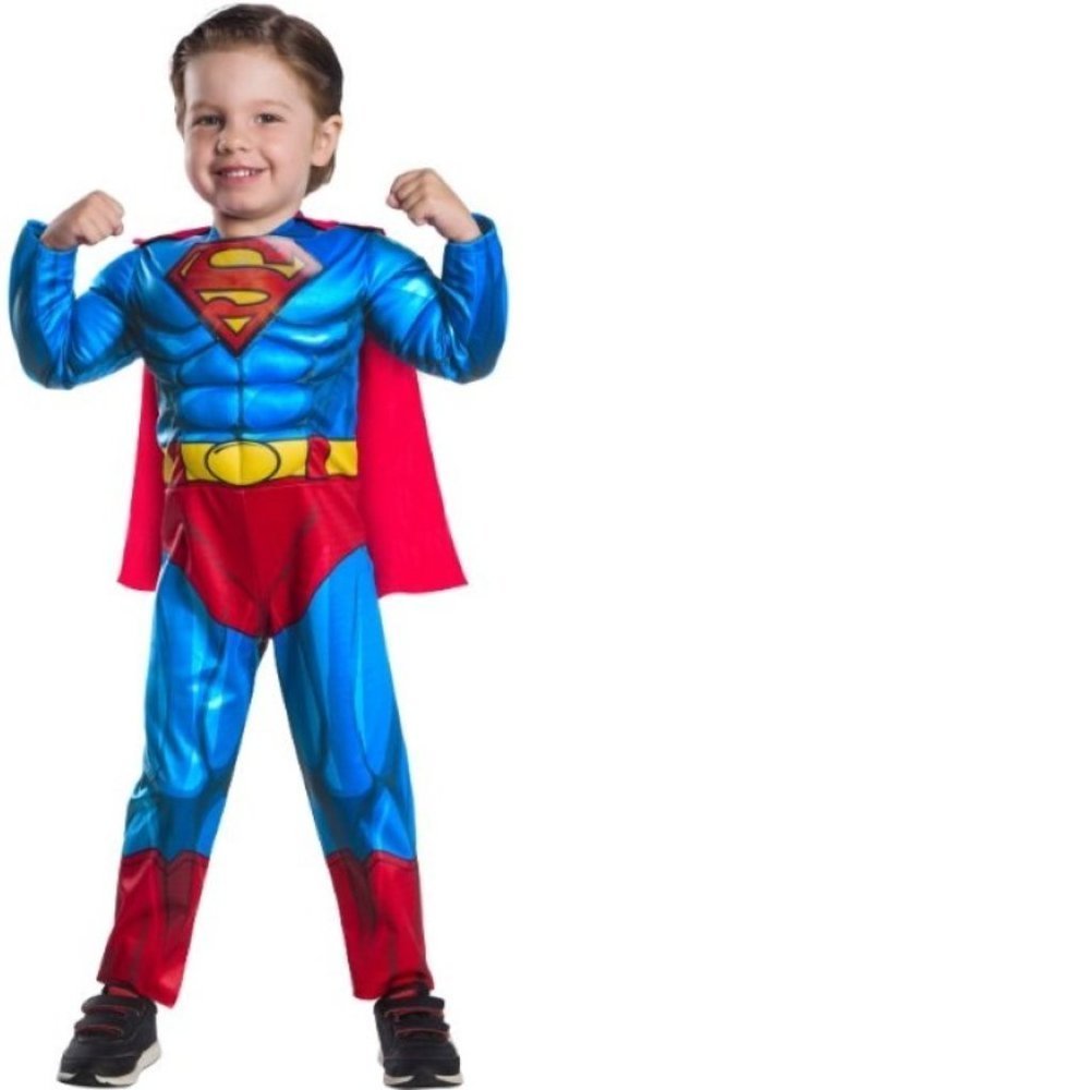 Toddler Superman Halloween Costume 3T/4T Muscle Jumpsuit & Cape DC Comics Boys